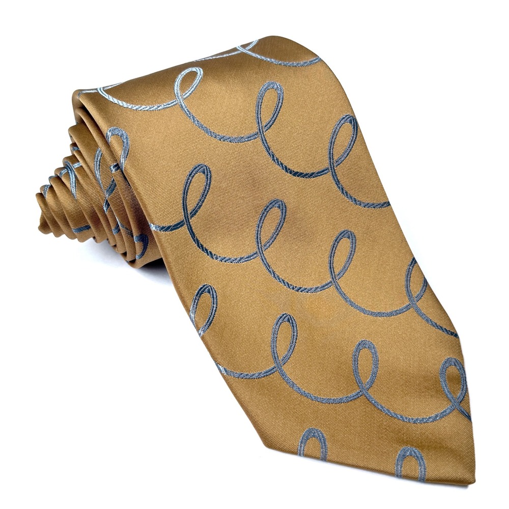 Christian Dior All Silk Necktie Gold Blue Loops Pattern Weighted Mens Tie - Picture 1 of 6